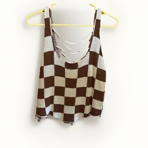 ARULA Brown & Cream Checkerboard Knit Tank